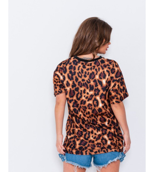 Леопардовая свободная удлиненная футболка