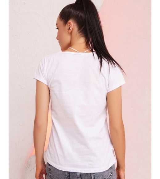 Біла бавовняна футболка з кольоровим принтом