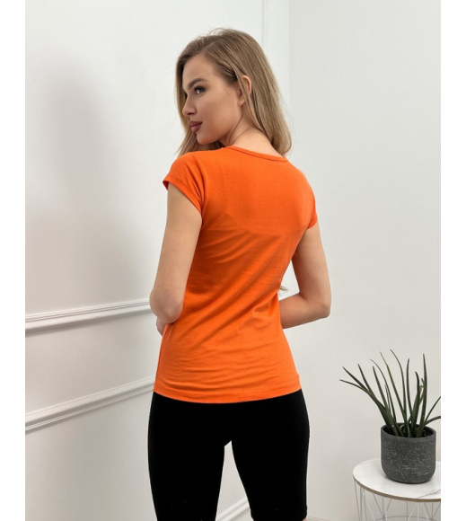 Оранжевая хлопковая футболка с надписью