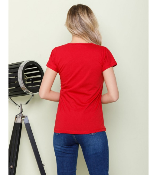 Красная хлопковая футболка с надписями