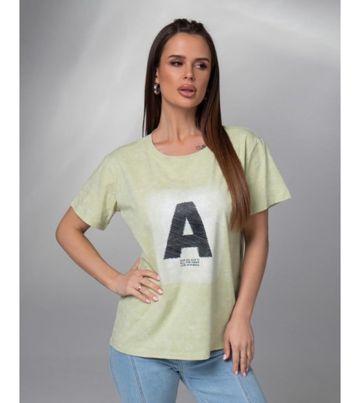 Салатовая винтажная футболка с принтом