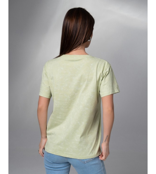Салатовая винтажная футболка с принтом