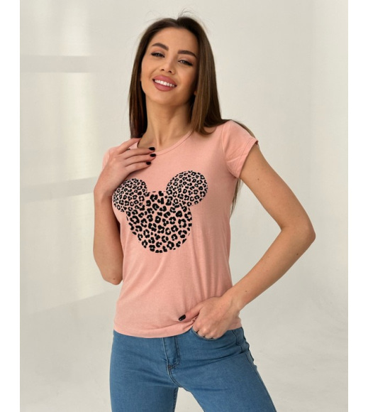 Персиковая футболка из хлопка с принтом