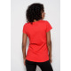Красная футболка из тонкого трикотажа с удлиненной спинкой и расшитым стеклярусом и пайетками принтом