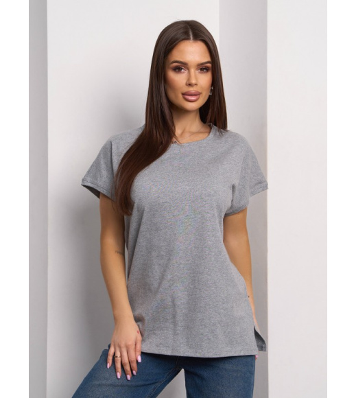 Светло-серая однотонная футболка-кимоно из хлопка