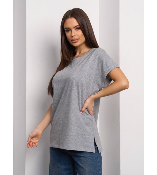 Светло-серая однотонная футболка-кимоно из хлопка