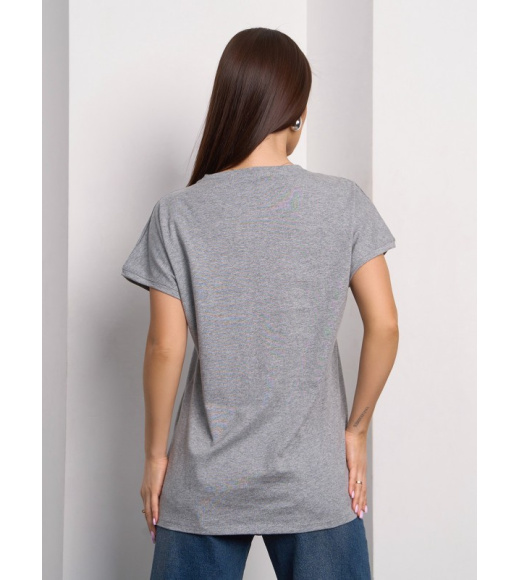 Светло-серая однотонная футболка-кимоно из хлопка