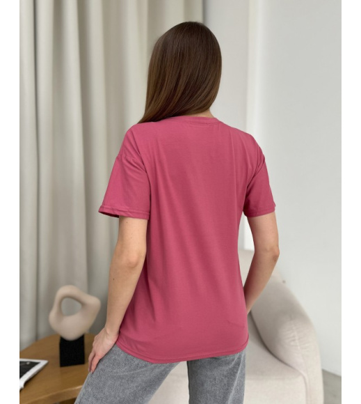 Темно-рожева вільна футболка із трикотажу з написом