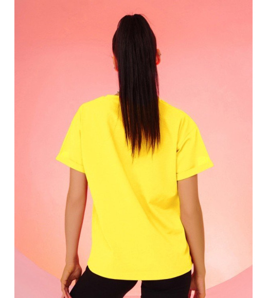Жовта бавовняна вільна футболка з нашивкою