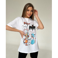 Белая футболка оверсайз с цветным принтом