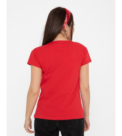 Червона трикотажна футболка з принтом