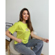 Салатова трикотажна футболка з малюнком та написом