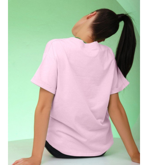 Рожева трикотажна футболка з вишитим написом