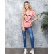 Розовая трикотажная футболка с принтом-сердцем