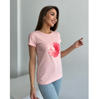 Розовая хлопковая футболка с цветочным рисунком