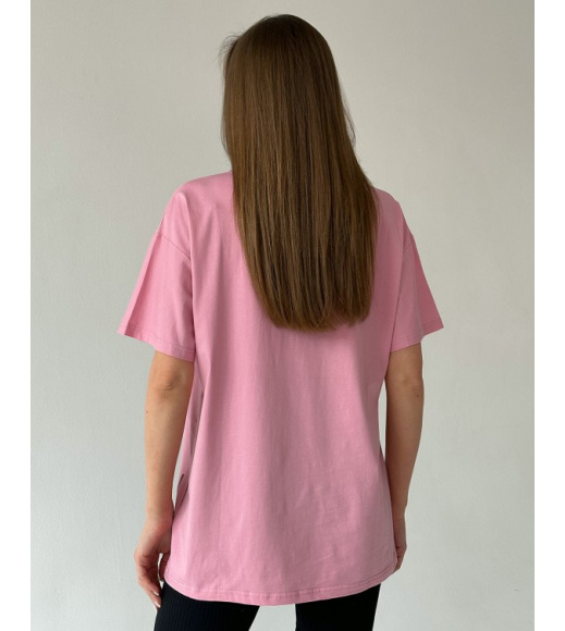 Розовая свободная футболка с орнаментом