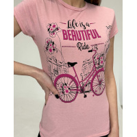 Темно-розовая трикотажная футболка с велосипедом