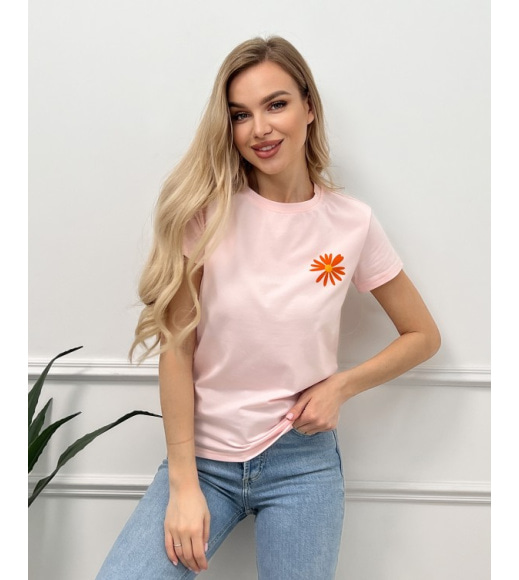 Рожева трикотажна футболка з квіточкою