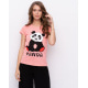 Персиковая хлопковая футболка с принтом в виде панды