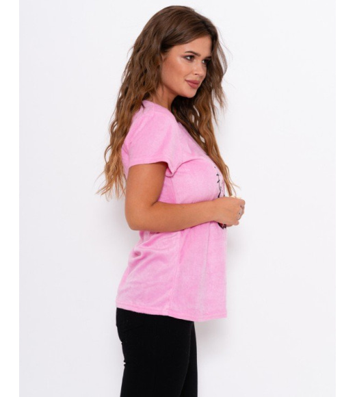 Рожева флісова футболка з принтом