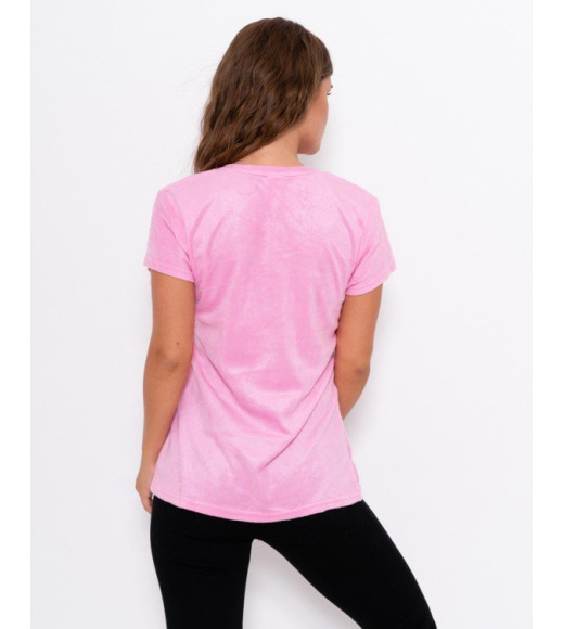 Розовая флисовая футболка с принтом
