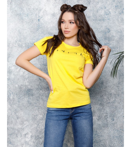 Жовта бавовняна футболка з написом