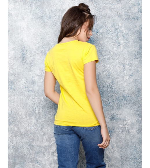 Желтая хлопковая футболка с надписью