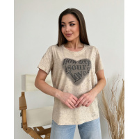 Бежевая свободная винтажная футболка с надписью
