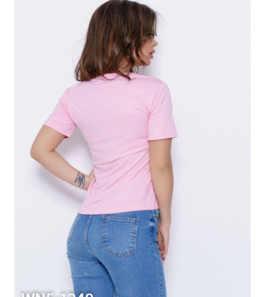 Розовая меланжевая трикотажная футболка с принтом