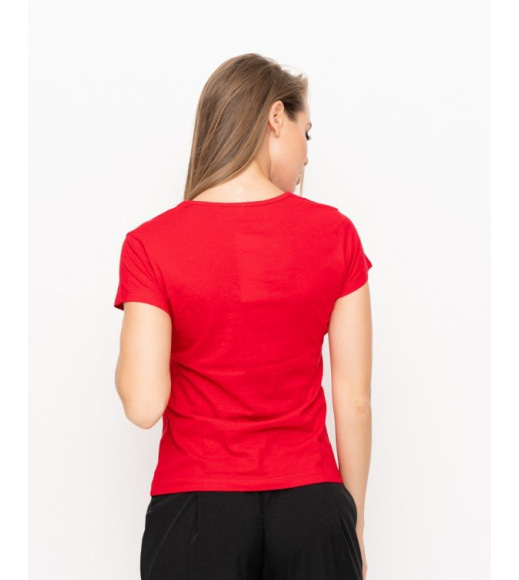 Червона бавовняна футболка принтована надписом