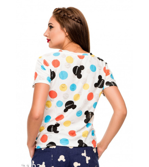 Трикотажная рваная футболка с цветными кругами