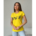 Жовта бавовняна футболка з метеликами