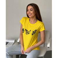 Желтая хлопковая футболка с бабочками