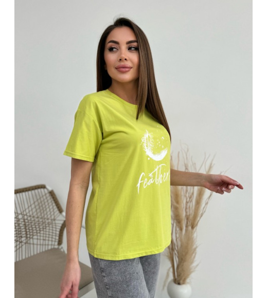 Салатовая свободная футболка с принтом