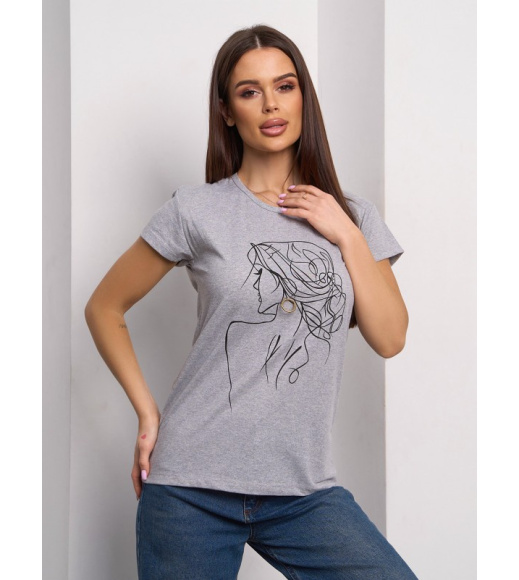 Хлопковая серая футболка с рисунком