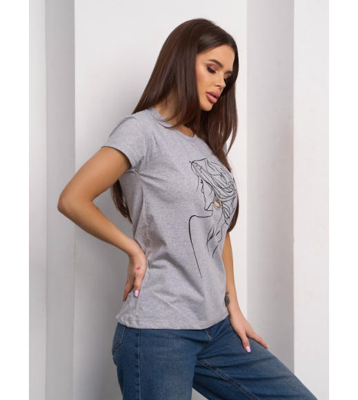 Хлопковая серая футболка с рисунком