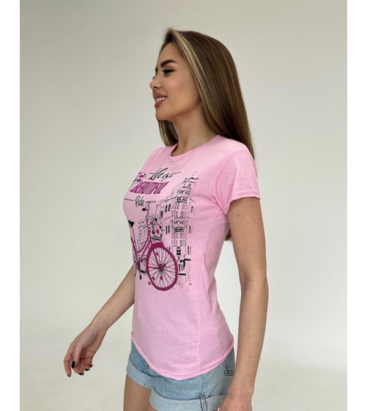 Рожева трикотажна футболка з велосипедом
