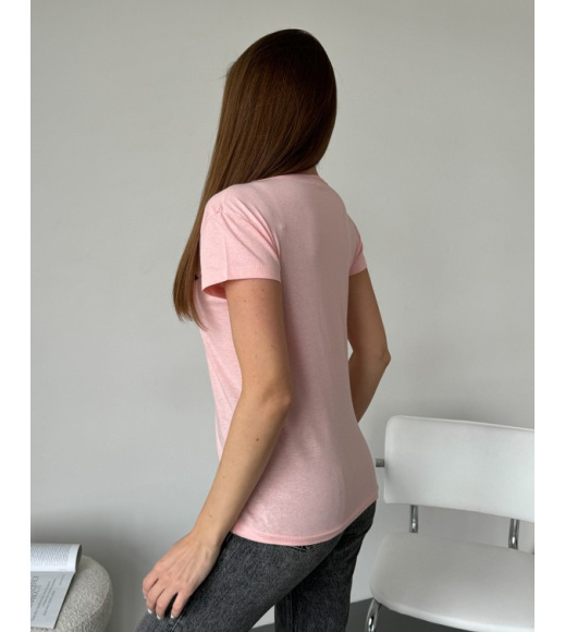 Розовая трикотажная футболка с надписью