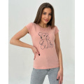 Персиковая хлопковая футболка с мишкой
