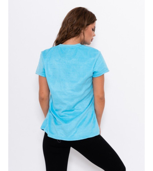 Голубая флисовая футболка с принтом
