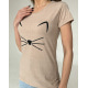 Бежева бавовняна футболка з кішечкою