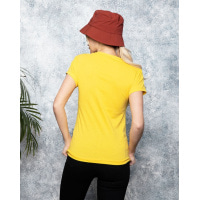 Жовта футболка з великим кольоровим принтом