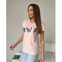 Розовая хлопковая футболка с бабочками