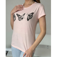 Рожева бавовняна футболка з метеликами