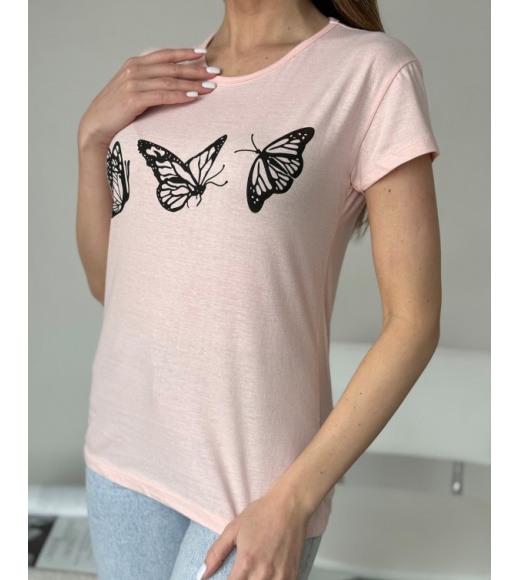 Розовая хлопковая футболка с бабочками