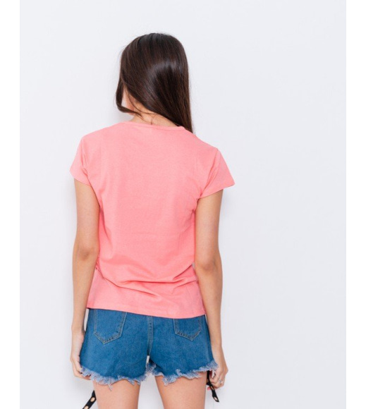 Тонка персикова футболка з короткими рукавами