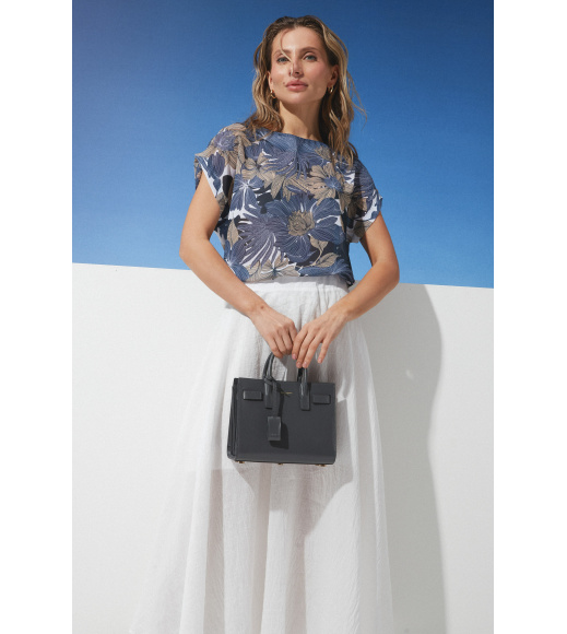 Синяя женская летняя шифоновая футболка с цветами Seventeen 2286.6378