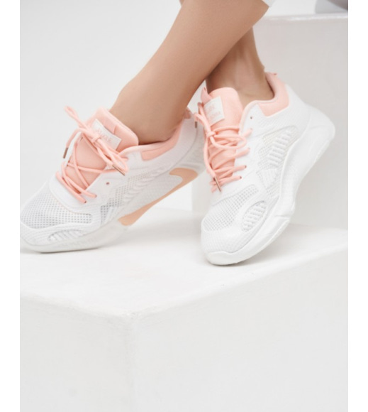 Біло-рожеві сітчасті кросівки із силіконовими вставками
