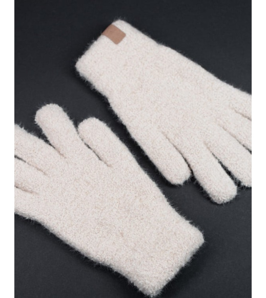 Бежеві однотонні теплі рукавички