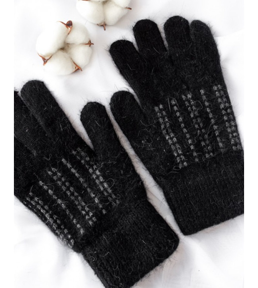 Черные шерстяные перчатки со стежками